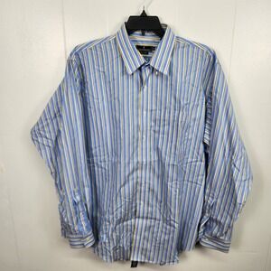 Lanesboro Shirt Mens 2XL Blue Yellow Striped Button Down Non Iron Cotton‎ Dress